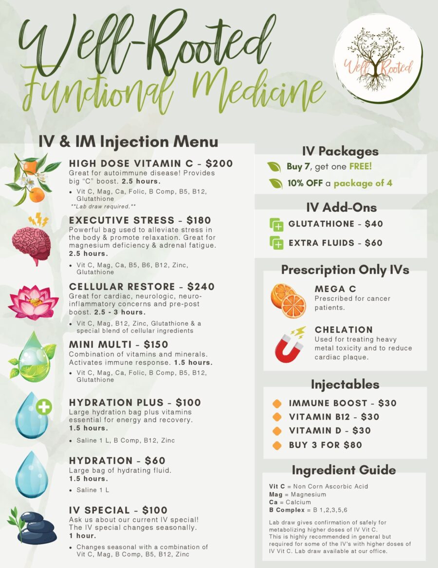 IV Menu - Well-Rooted Functional Medicine